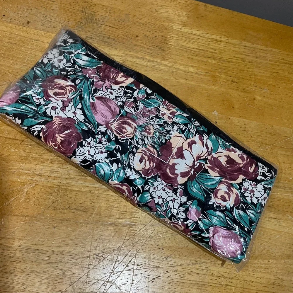 Avon Floral Gardens Garment Bag Vintage Rose‎ Print Cotton Canvas NIP Black Pink